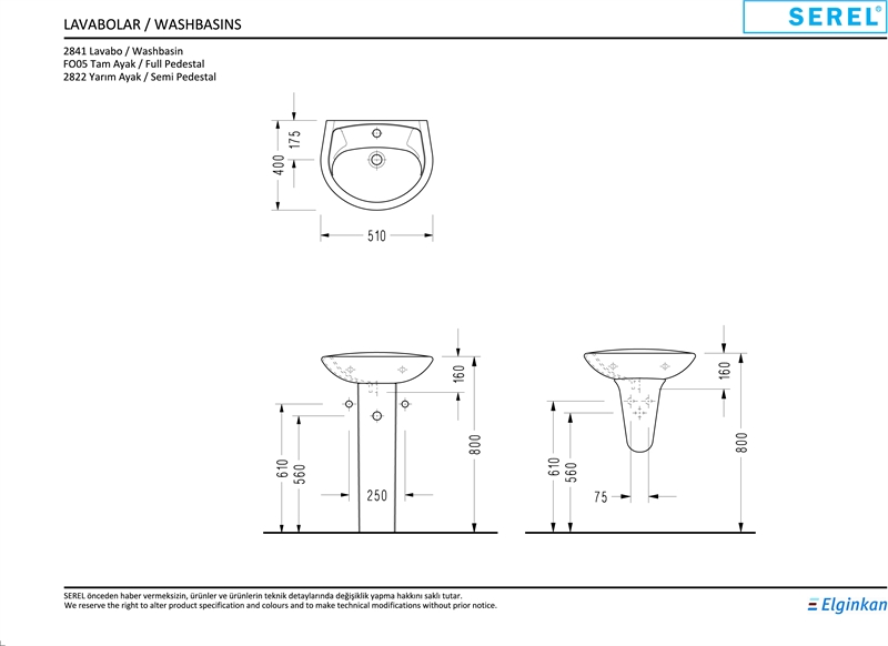 SEREL LAVABO 40x51 cm ve YARIM AYAK