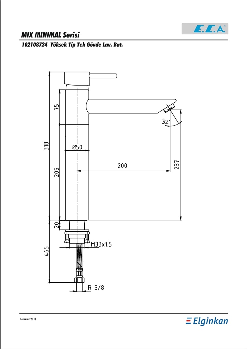 ECA MİX MİNİMAL YÜKSEK TİP LAVABO BATARYASI