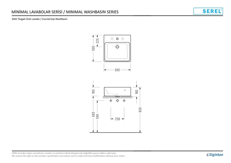 SEREL MİNİMAL KARE LAVABO 50x50 cm