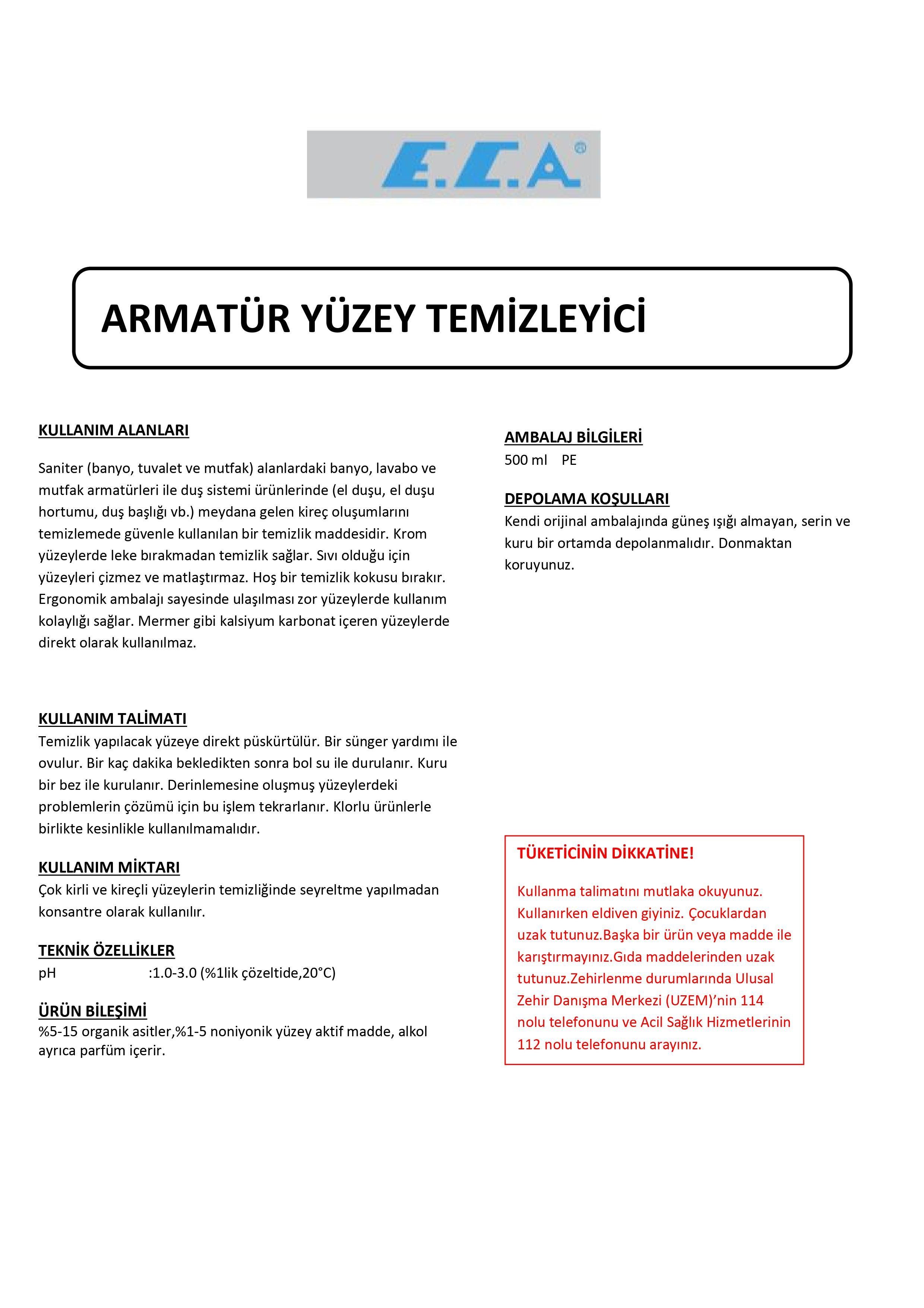 ECA ARMATÜR YÜZEY TEMİZLEYİCİ