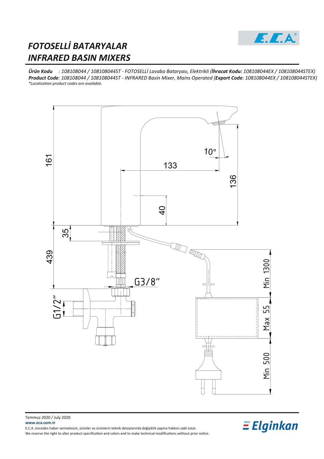 ECA COMPACT FOTOSELLİ ELEKTRİKLİ LAVABO BATARYASI