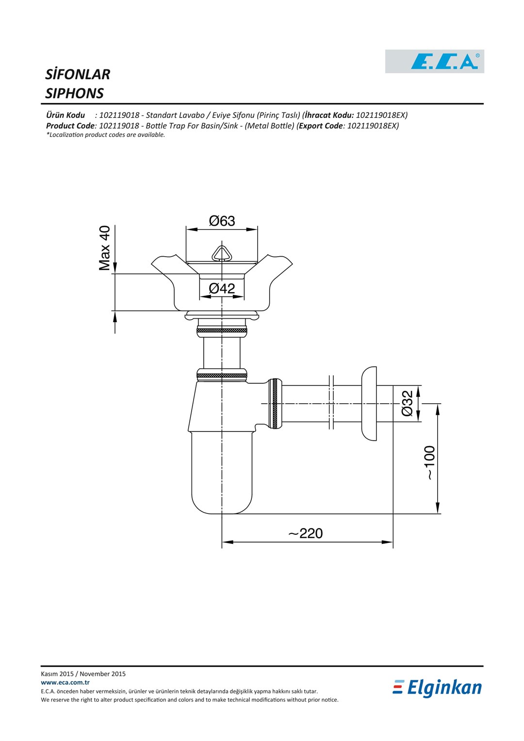 ECA STANDART LAVABO SİFONU