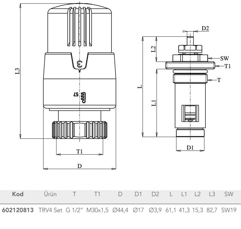 ECA TRV4 TERMOSTATİK KOMPAK RADYATÖR VALFİ İÇTEN CONTALI