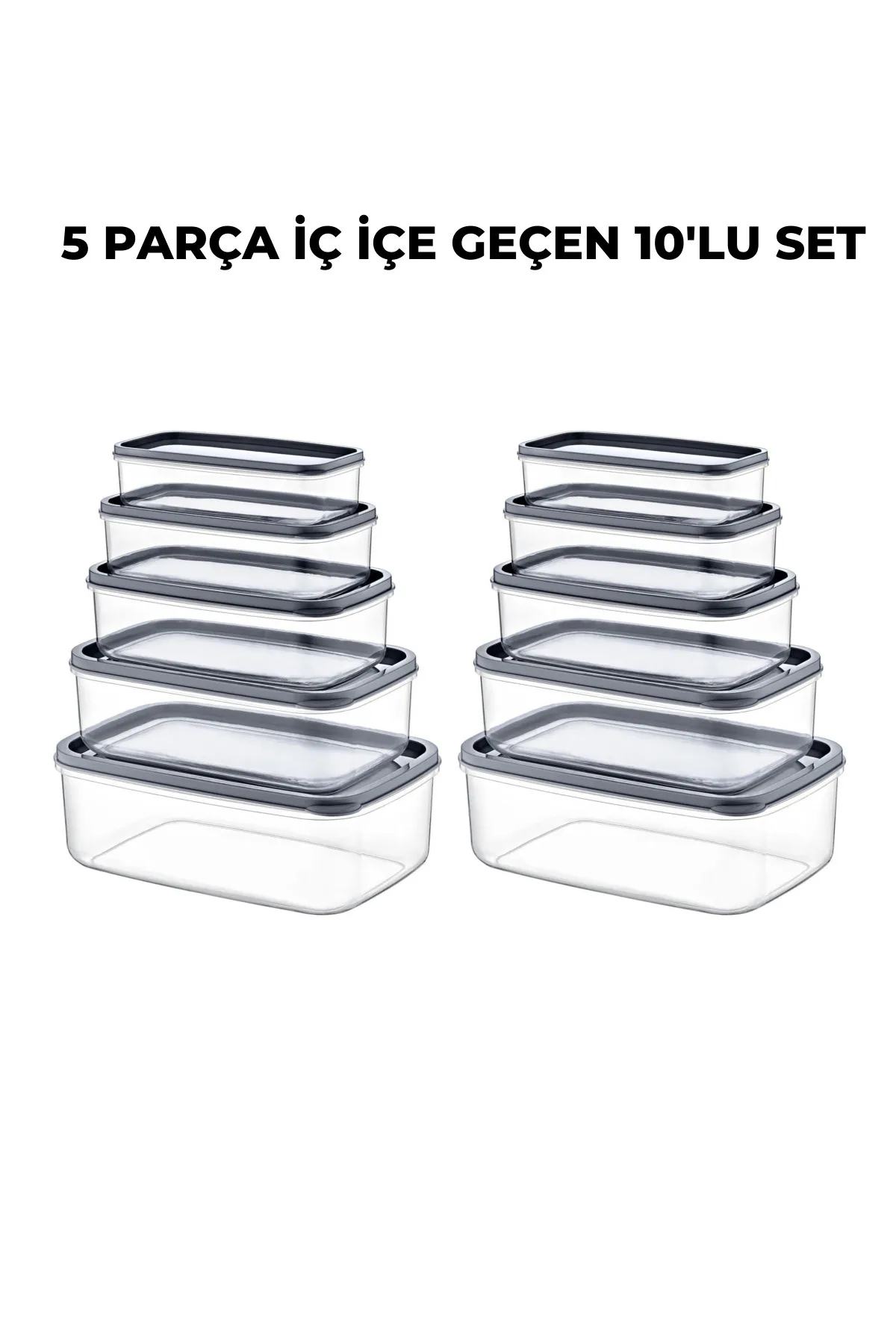 10'lu Dikdörtgen Şeffaf Saklama Kabı Seti