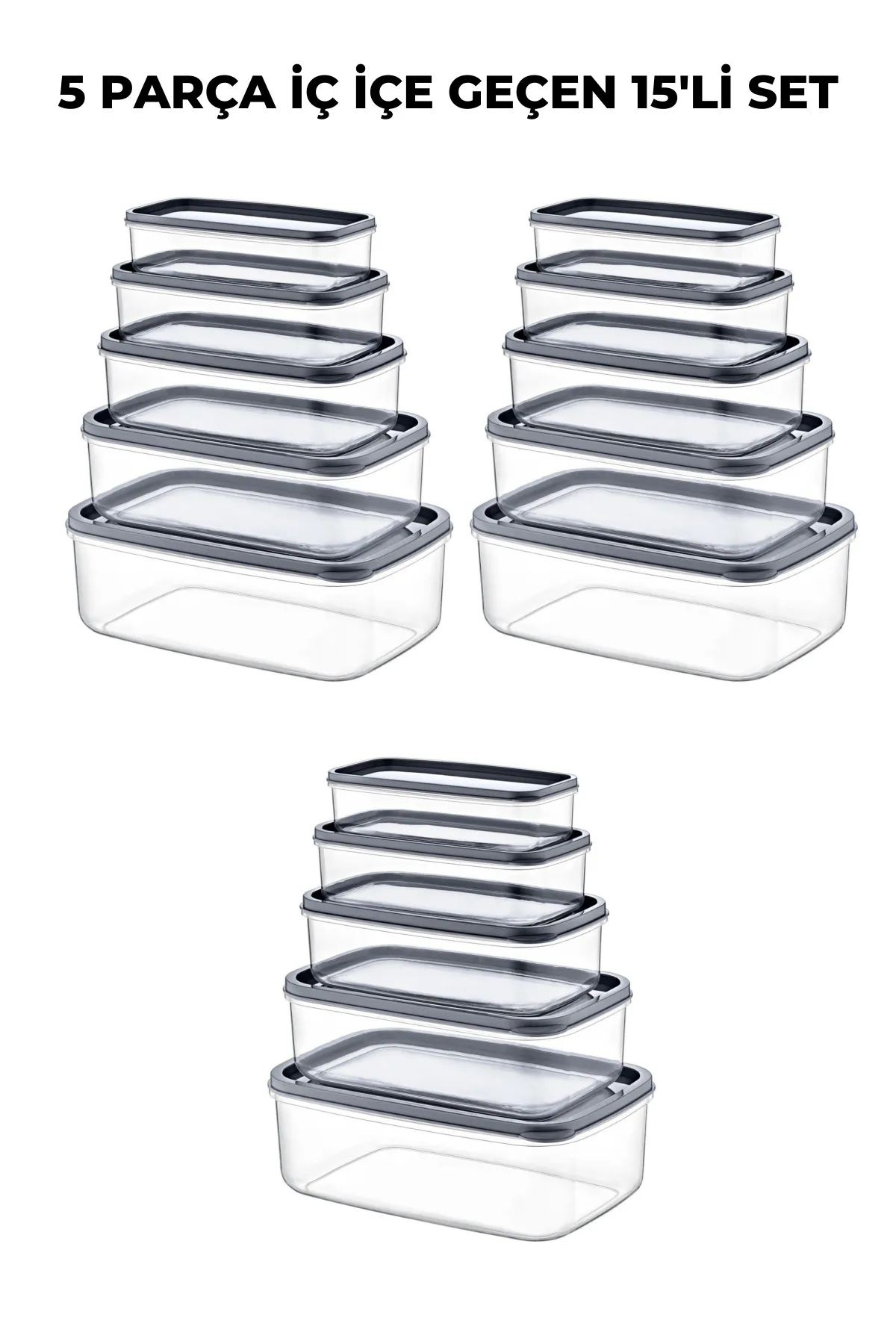 15'lİ Dikdörtgen Şeffaf Saklama Kabı Seti