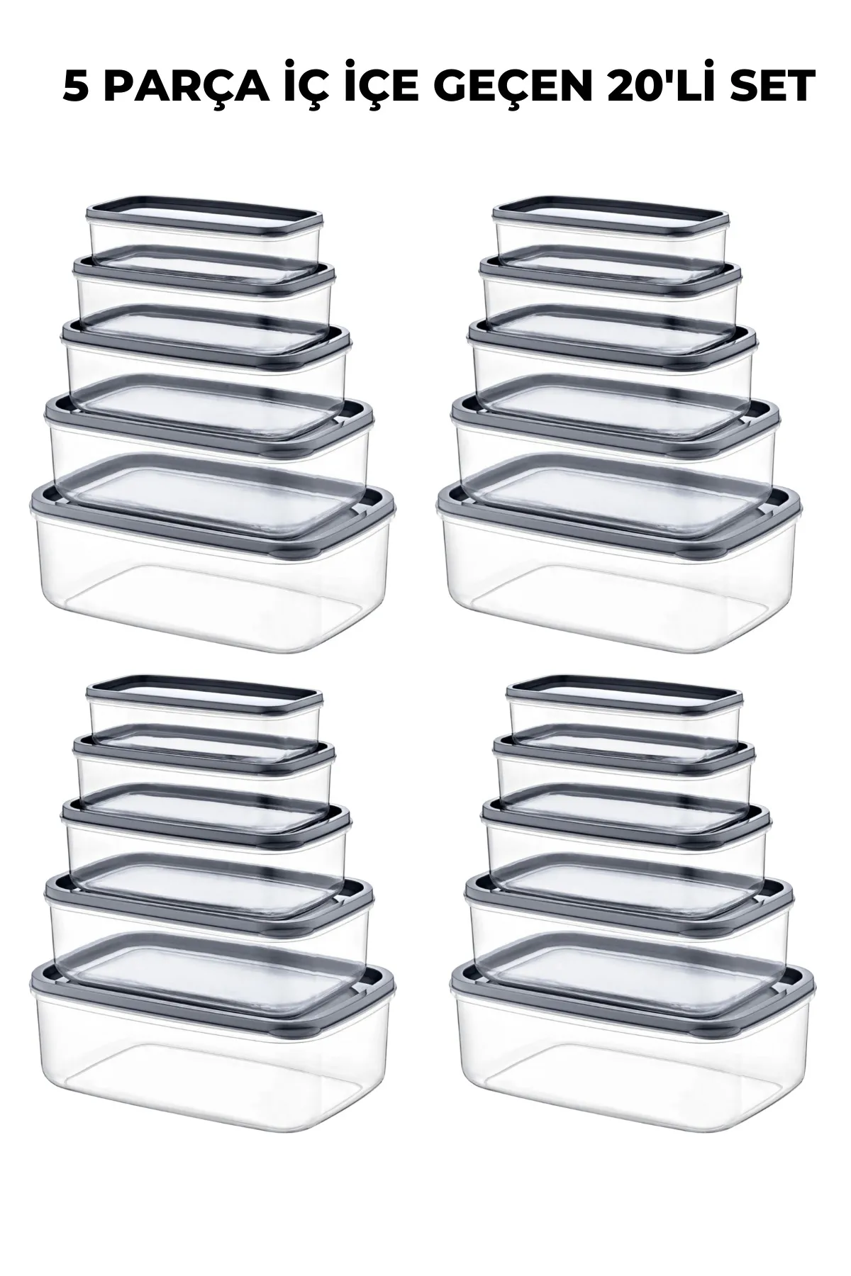 20'li Dikdörtgen Şeffaf Saklama Kabı Seti