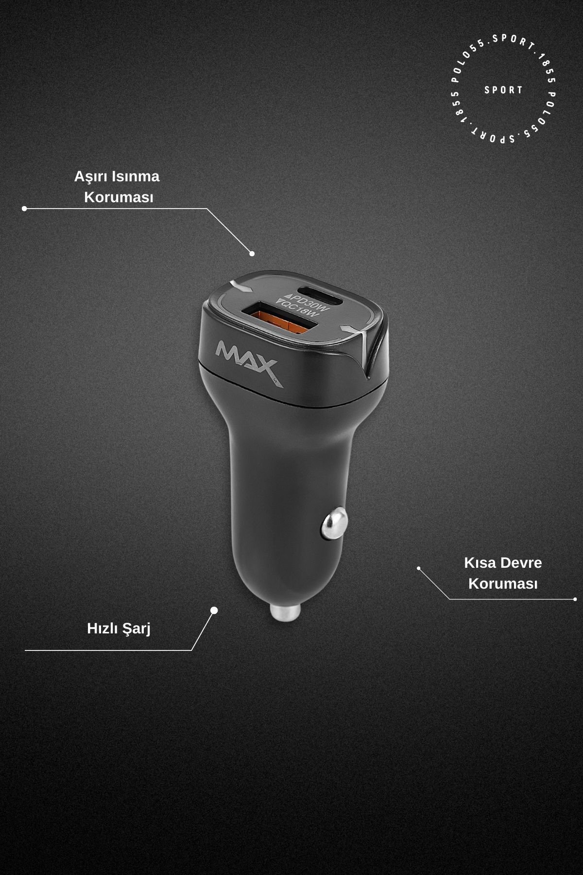 48W Pd Type-A + Type-C Usb Araç Içi  Siyah Şarj Adaptörü Başlığı
