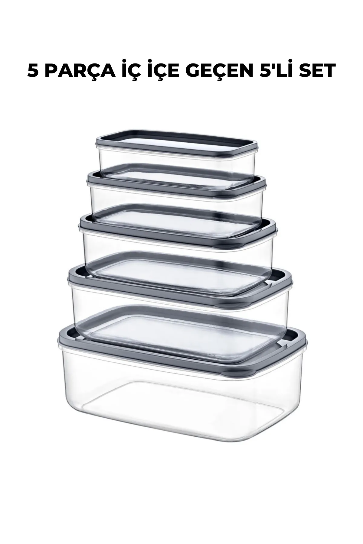 5'li Dikdörtgen Şeffaf Saklama Kabı Seti