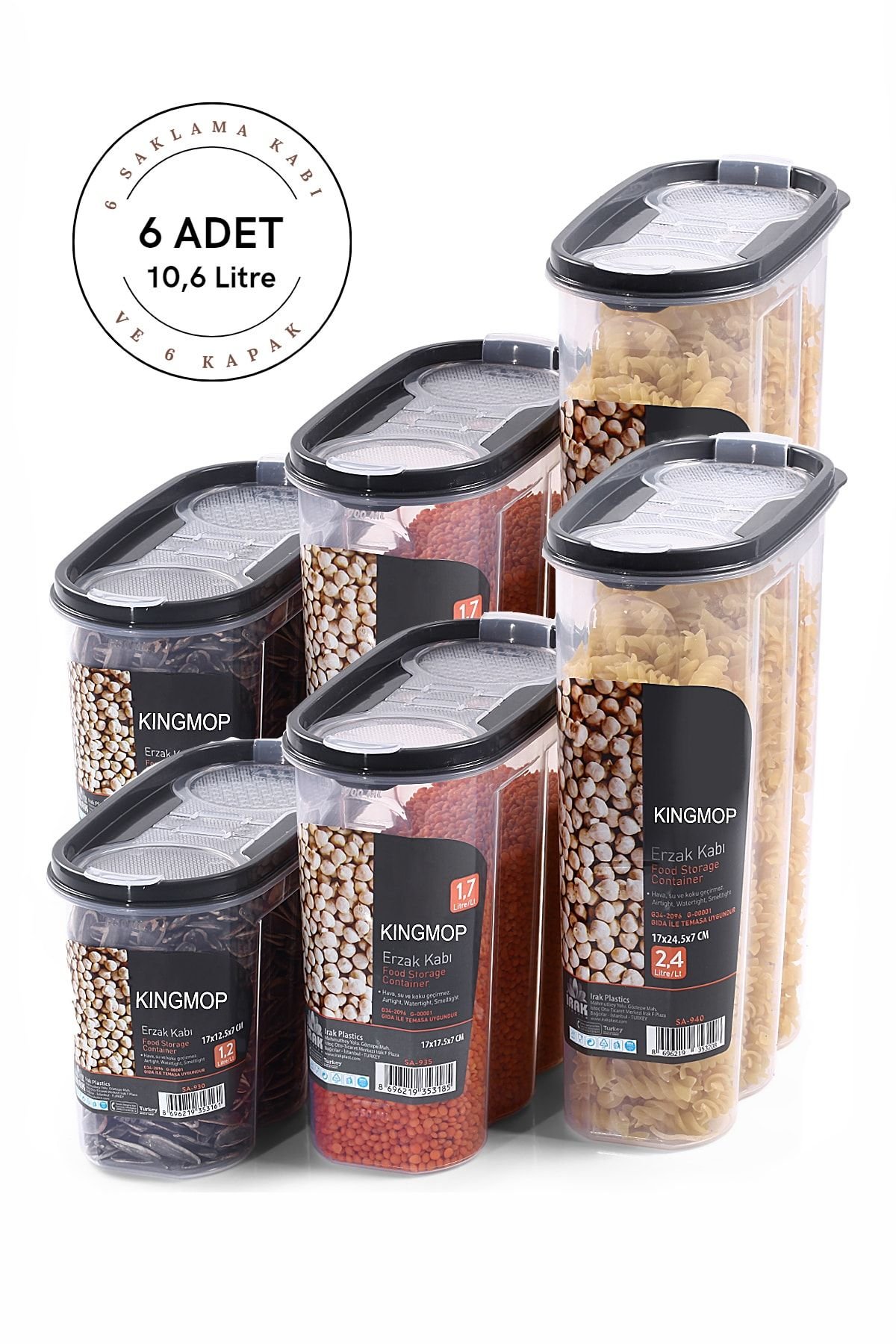 6lı Sızdırmaz Kapaklı Erzak Saklama Kabı 2 X ( 1200 Ml, 1700 Ml, 2400 Ml ) Kmmsk-01-kavanoz