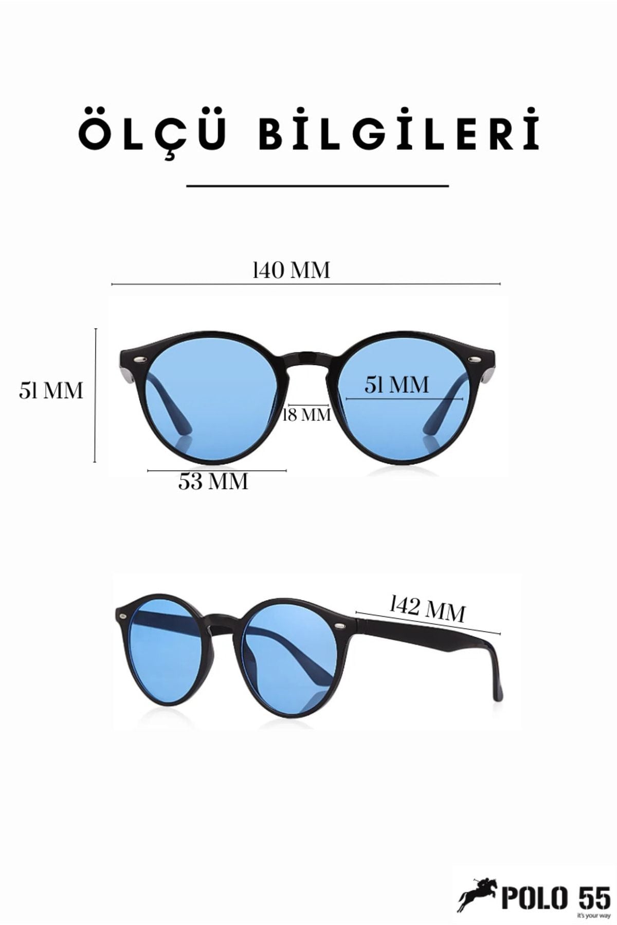 Anahtar Model Siyah Çerçeve Mavi Lens Kadın Güneş Gözlüğü