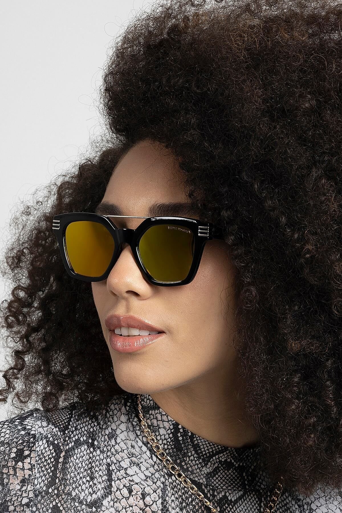 Aynalı Lens Kemik Çerçeve Kadın Güneş Gözlüğü