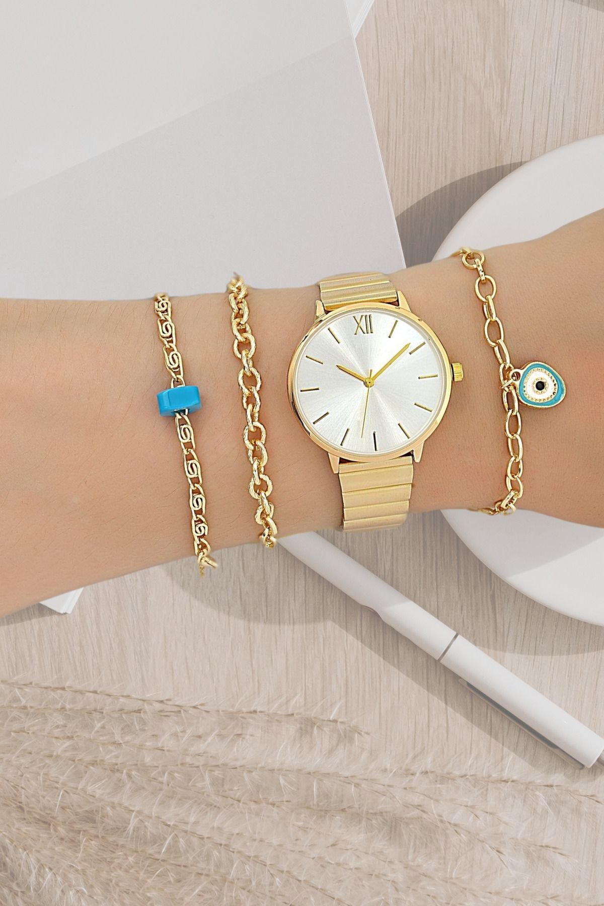 Basic Hasır Gold Metal Kadın Kol Saati