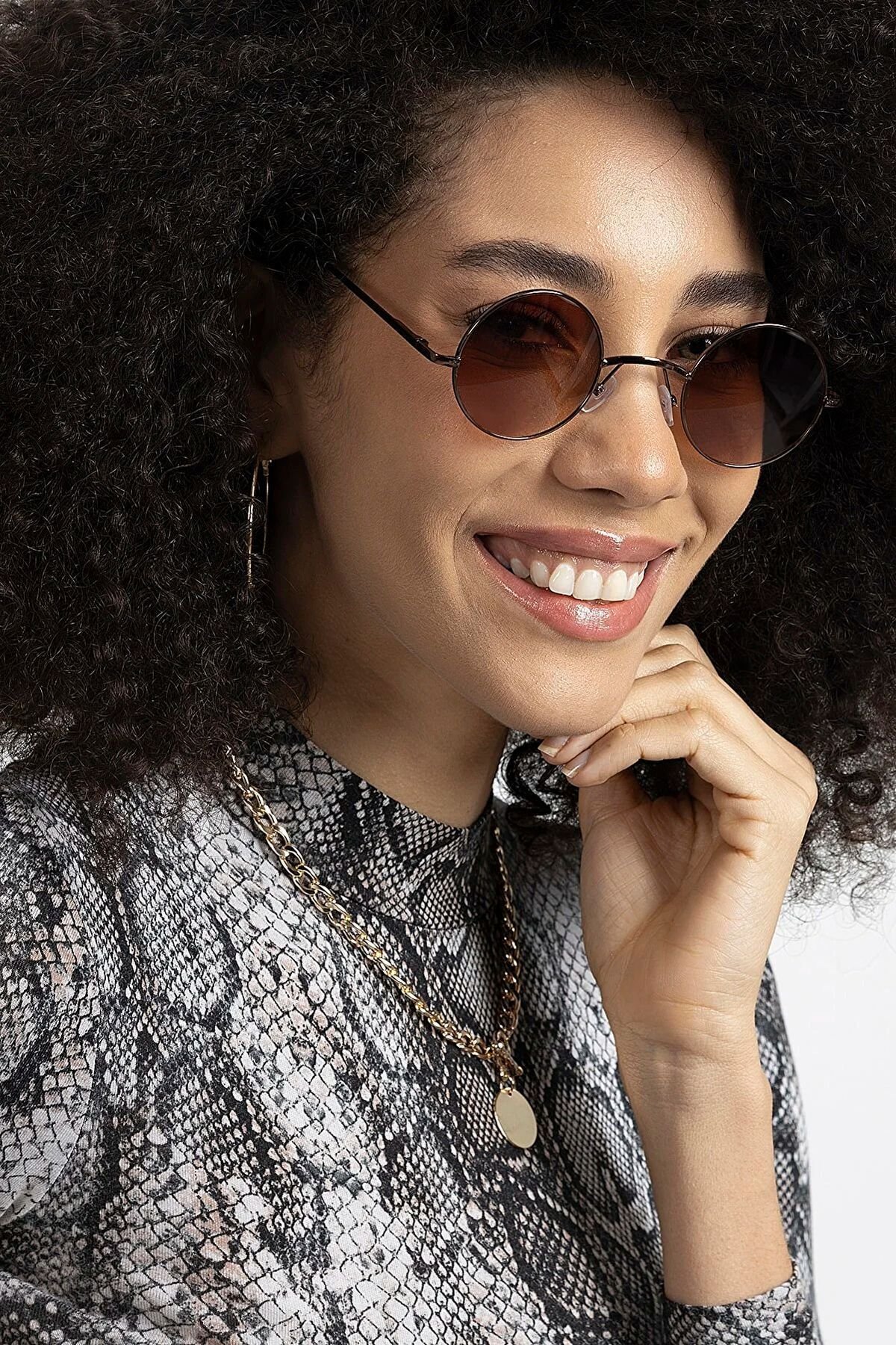 Bridge Yuvarlak Kahverengi Metal Çerçeve Kadın Güneş Gözlüğü