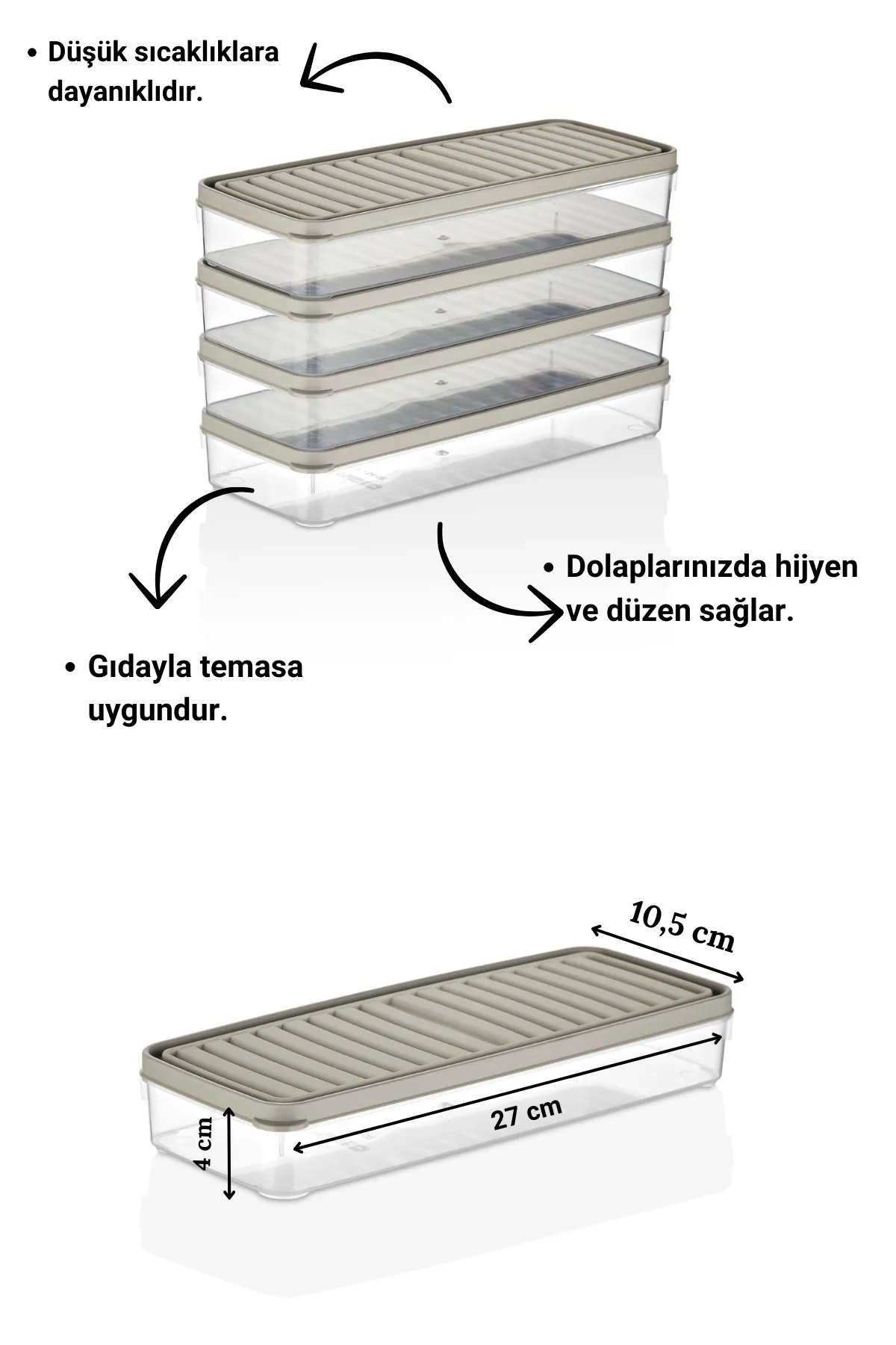 Buzdolabı Ve Mikrodalga Saklama Kabı - Bej Buzdolabı Organizeri3x 1000ml