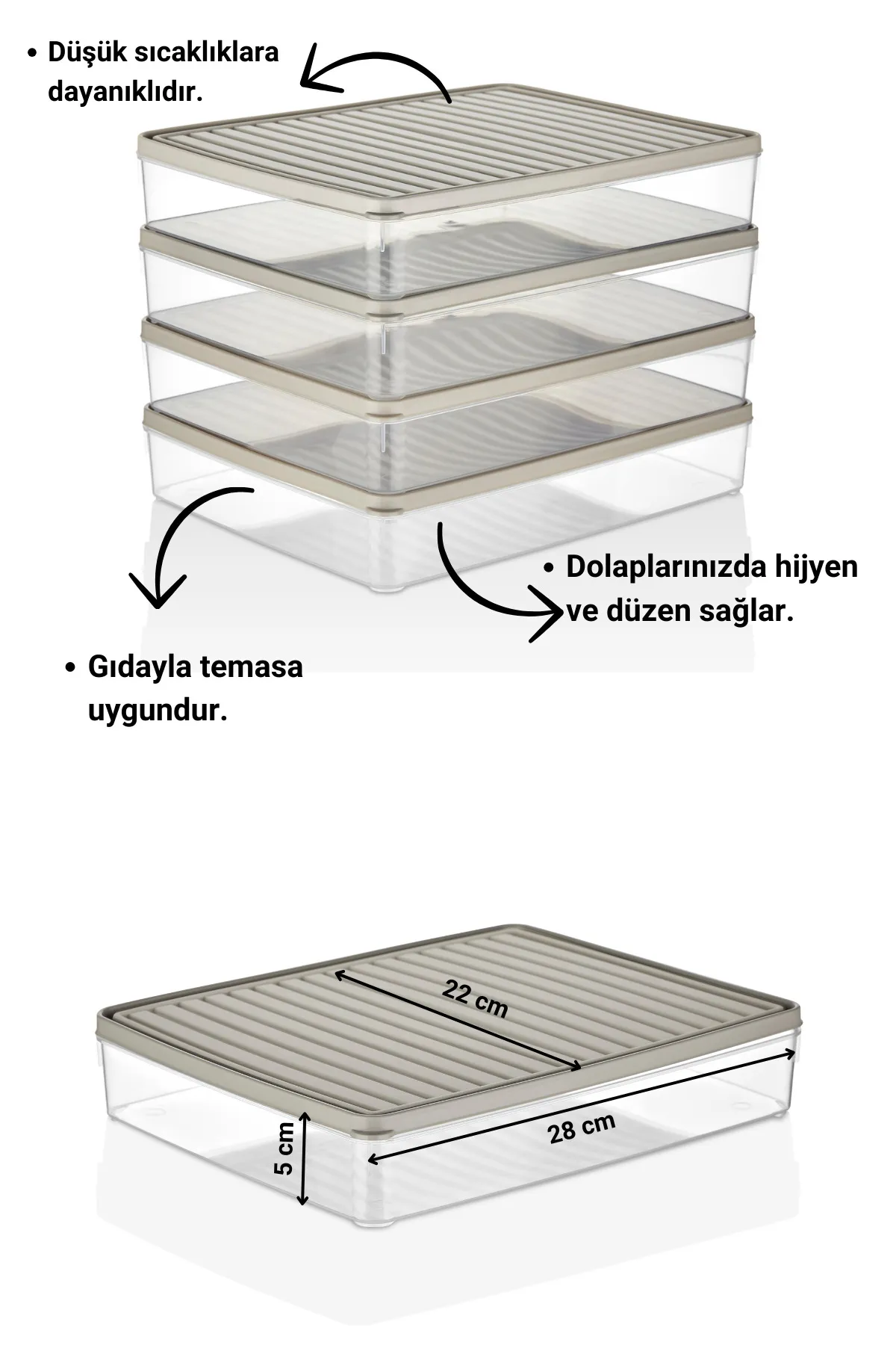 Buzdolabı Ve Mikrodalga Saklama Kabı - Bej Buzdolabı Organizeri 4x2800ml