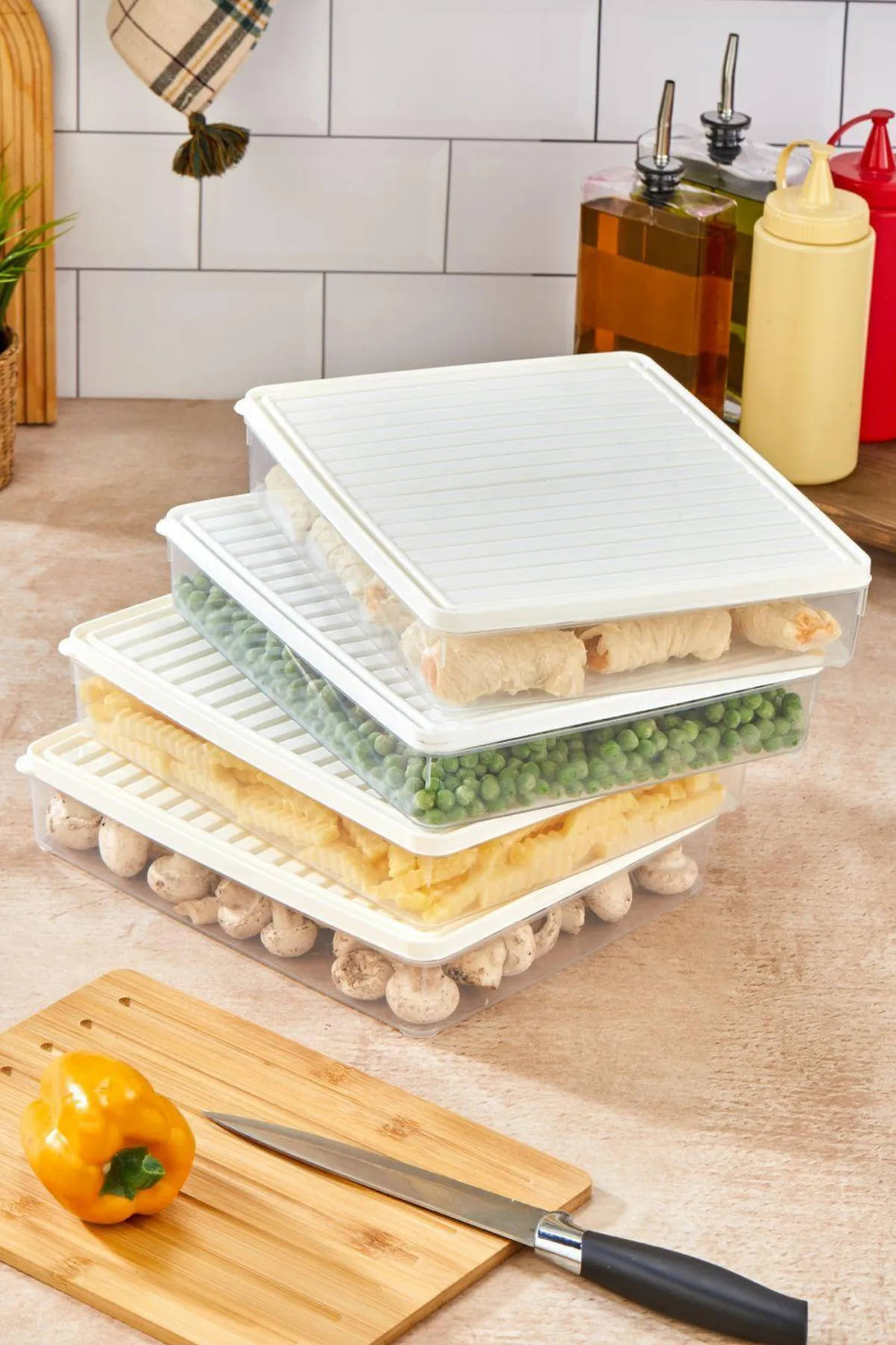 Buzdolabı Ve Mikrodalga Saklama Kabı - Beyaz Buzdolabı Organizeri 4x2800ml