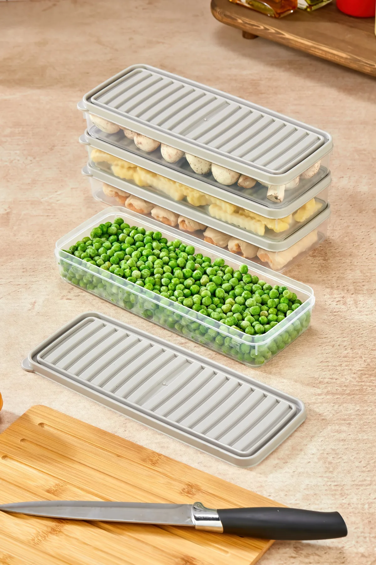 Buzdolabı Ve Mikrodalga Saklama Kabı - Bej Buzdolabı Organizeri3x 1000ml