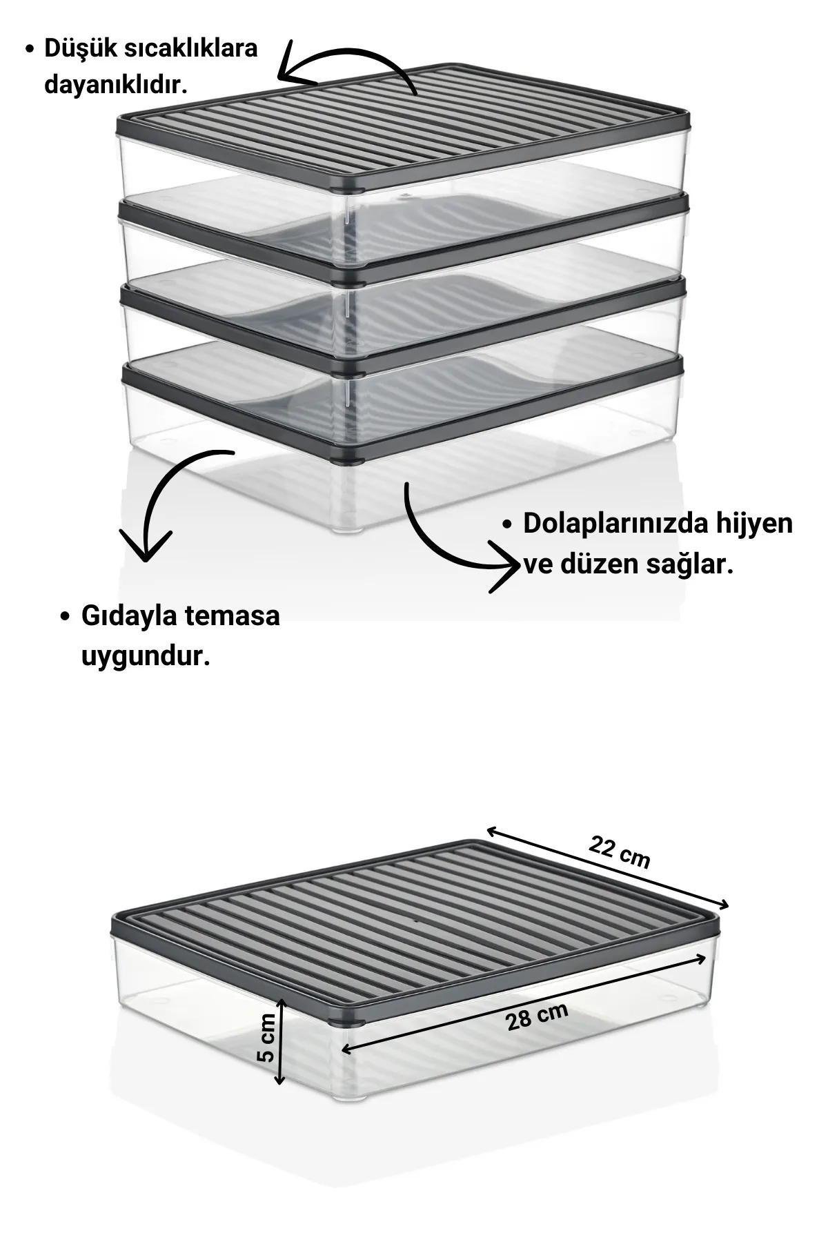 Buzdolabı Ve Mikrodalga Saklama Kabı - Gri Buzdolabı Organizeri 4x2800ml