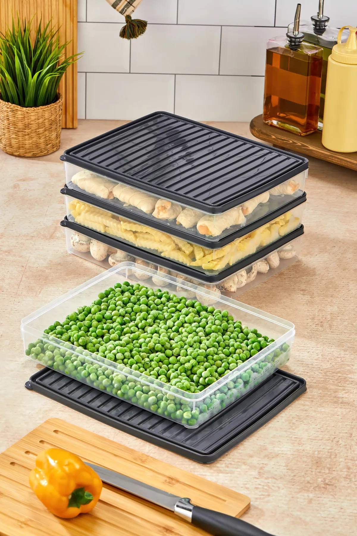 Buzdolabı Ve Mikrodalga Saklama Kabı - Gri Buzdolabı Organizeri 4x2800ml