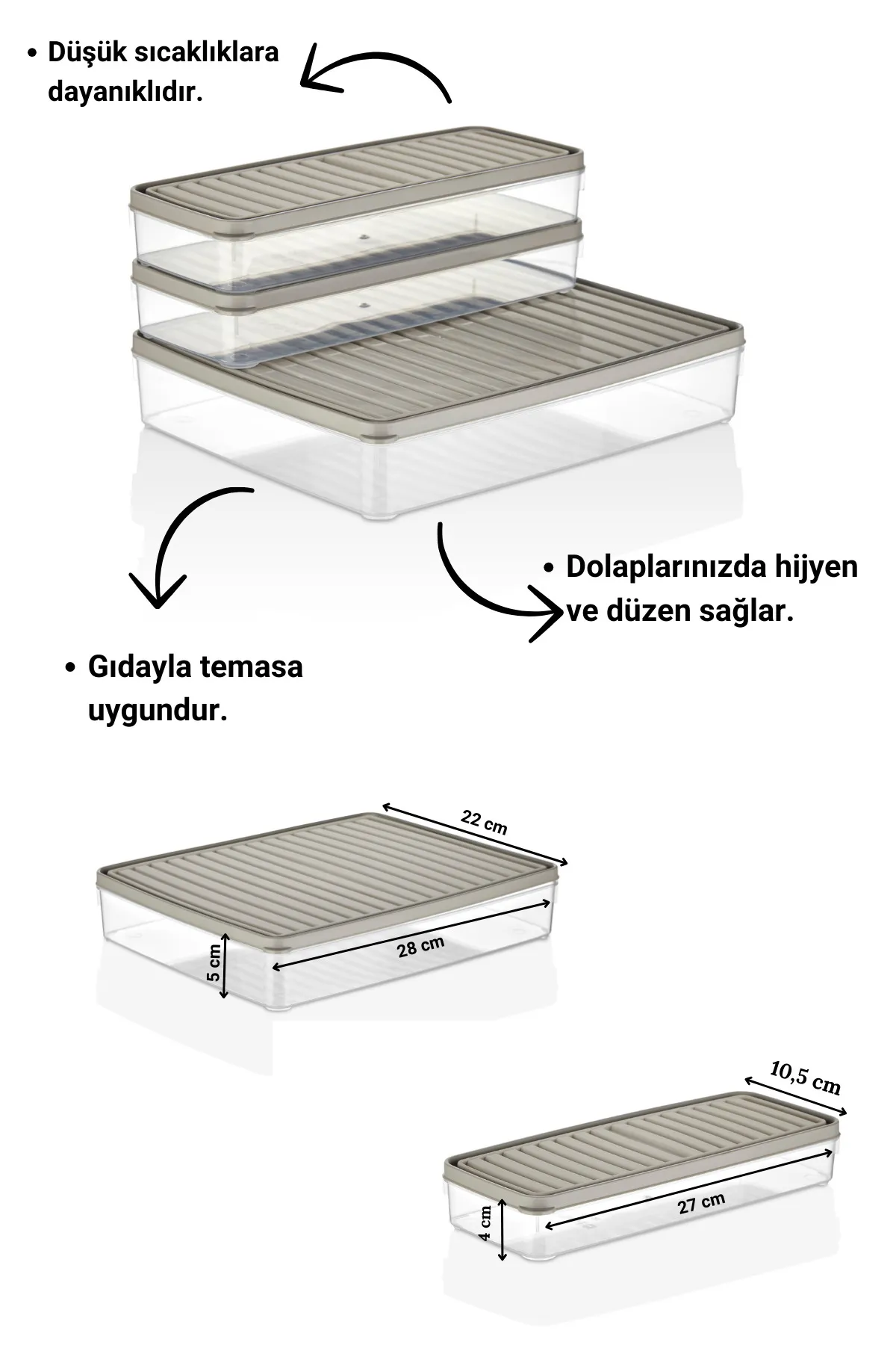 Buzdolabı Ve Mikrodalga Saklama Kabı/organizeri Bej 3 Adet (1X 2800ML- 2X 1000ML)