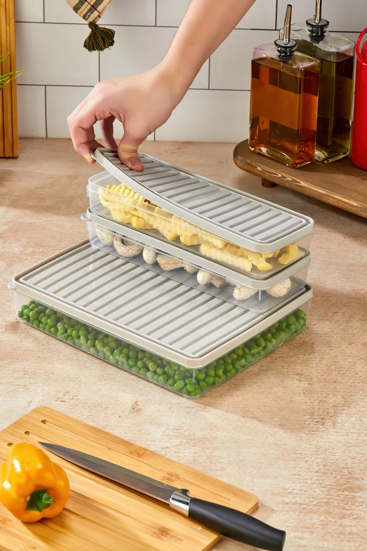 Buzdolabı Ve Mikrodalga Saklama Kabı/organizeri Bej 3 Adet (1X 2800ML- 2X 1000ML)