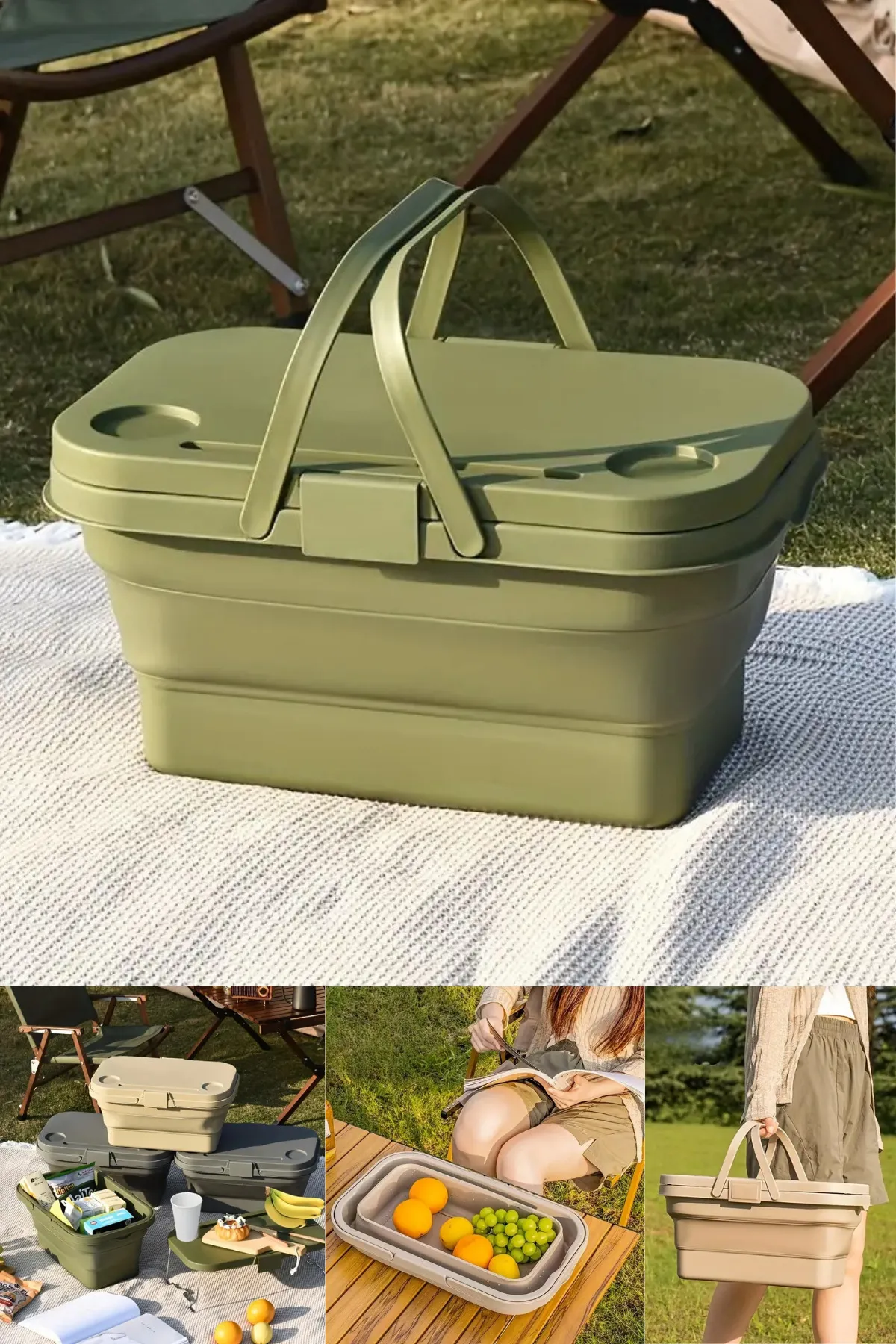 Çok Amaçlı, Açık Yeşil Ve Masaya Dönüşen - Katlanabilir Piknik Sepeti Açık Yeşil
