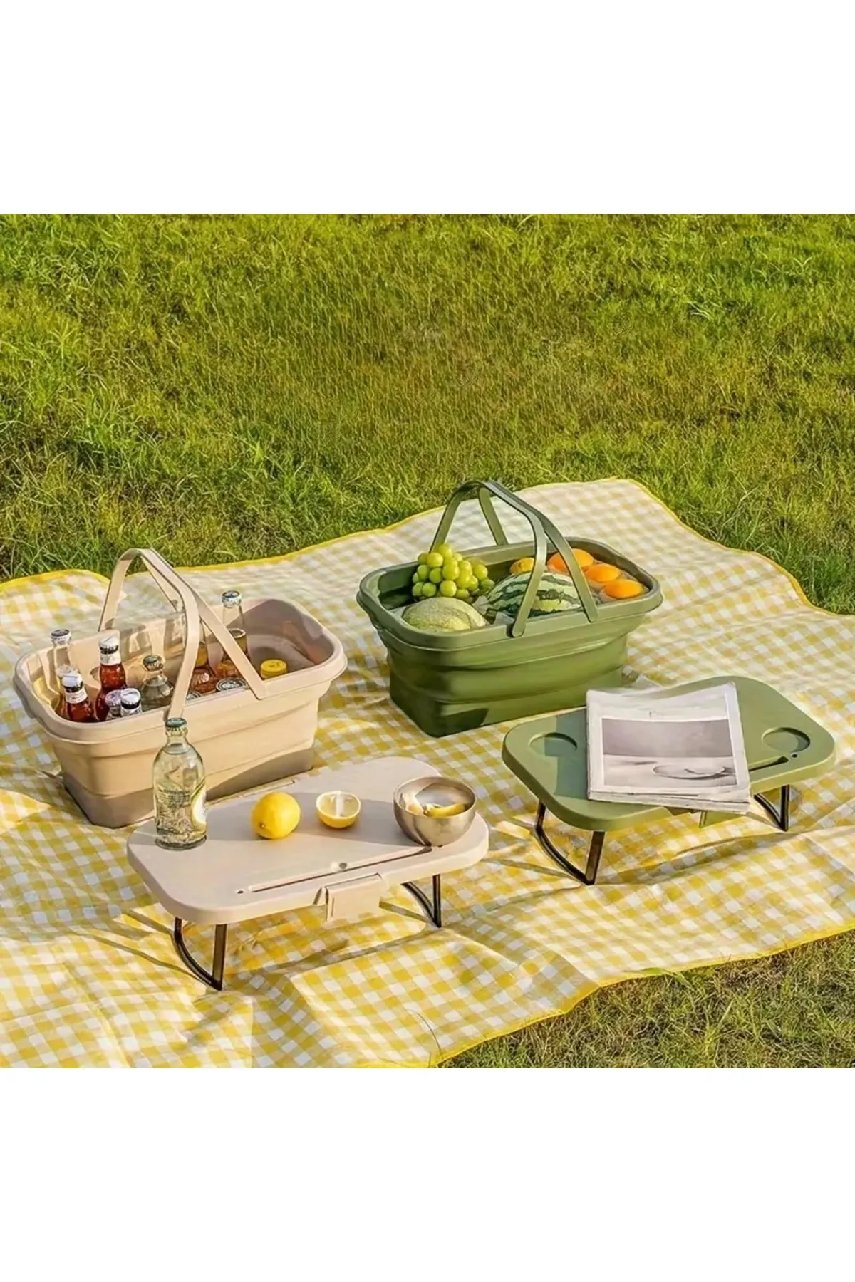 Çok Amaçlı, Krem Kesme Tahtalı Ve Masaya Dönüşen - Katlanabilir Piknik Sepeti