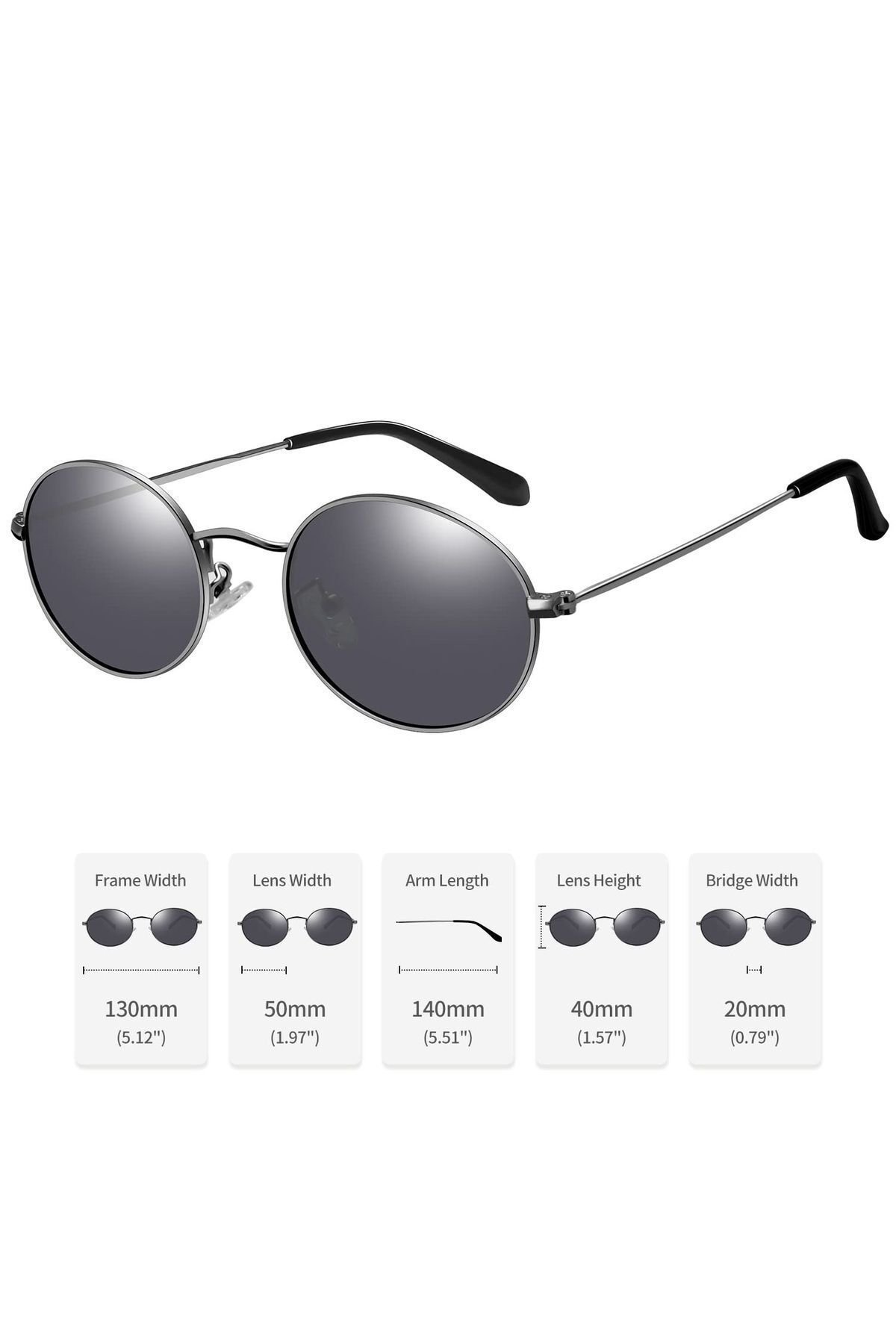 Dass Oval Metal Çerçeve Gümüş- Siyah Erkek Güneş Gözlüğü