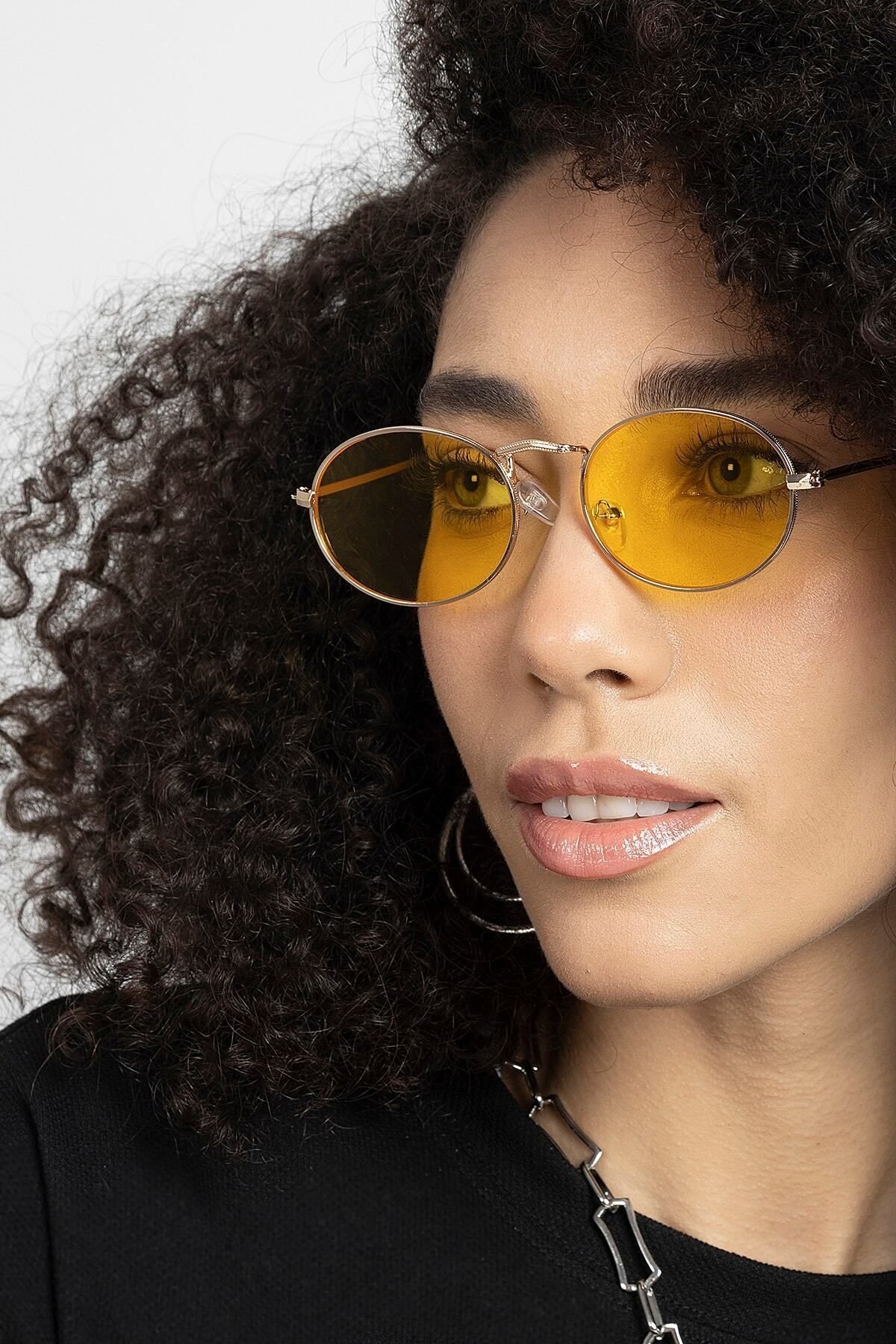 Dass Oval Metal Çerçeve Sarı Kadın Güneş Gözlüğü