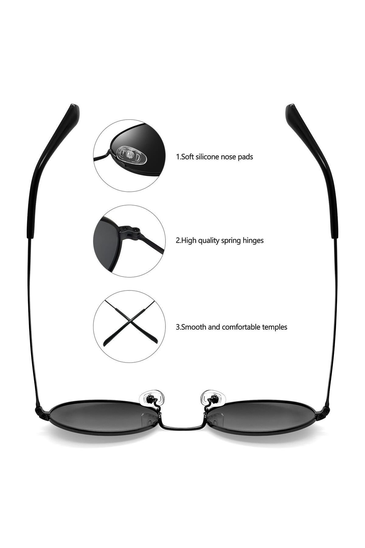 Dass Oval Metal Çerçeve Siyah Erkek Güneş Gözlüğü