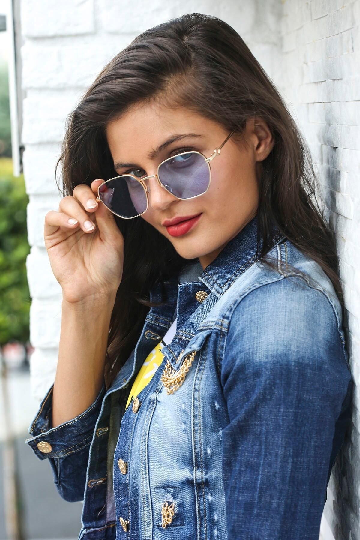 Gold-Mavi Geometrik Kadın Güneş Gözlüğü