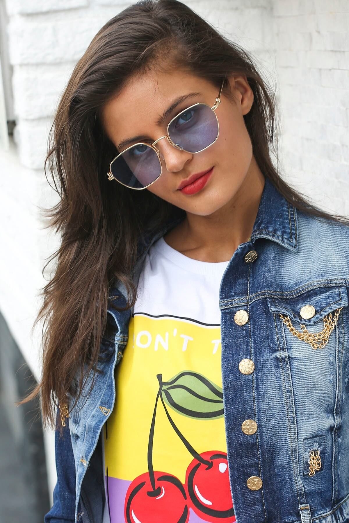 Gold-Mavi Geometrik Kadın Güneş Gözlüğü
