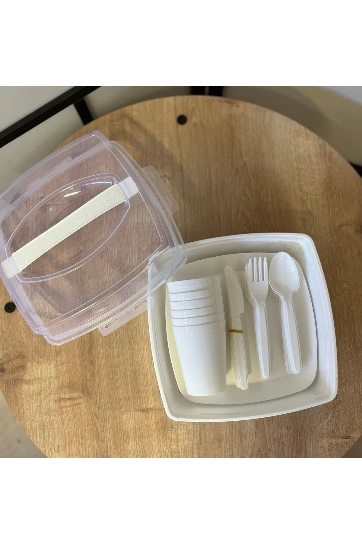 HOME Beyaz 31 Parça Piknik Seti (6 Bardak, 6 Çatal, 6 Bıçak, 6 Tabak, 6 Kaşık, 1 Taşıma Çantası)