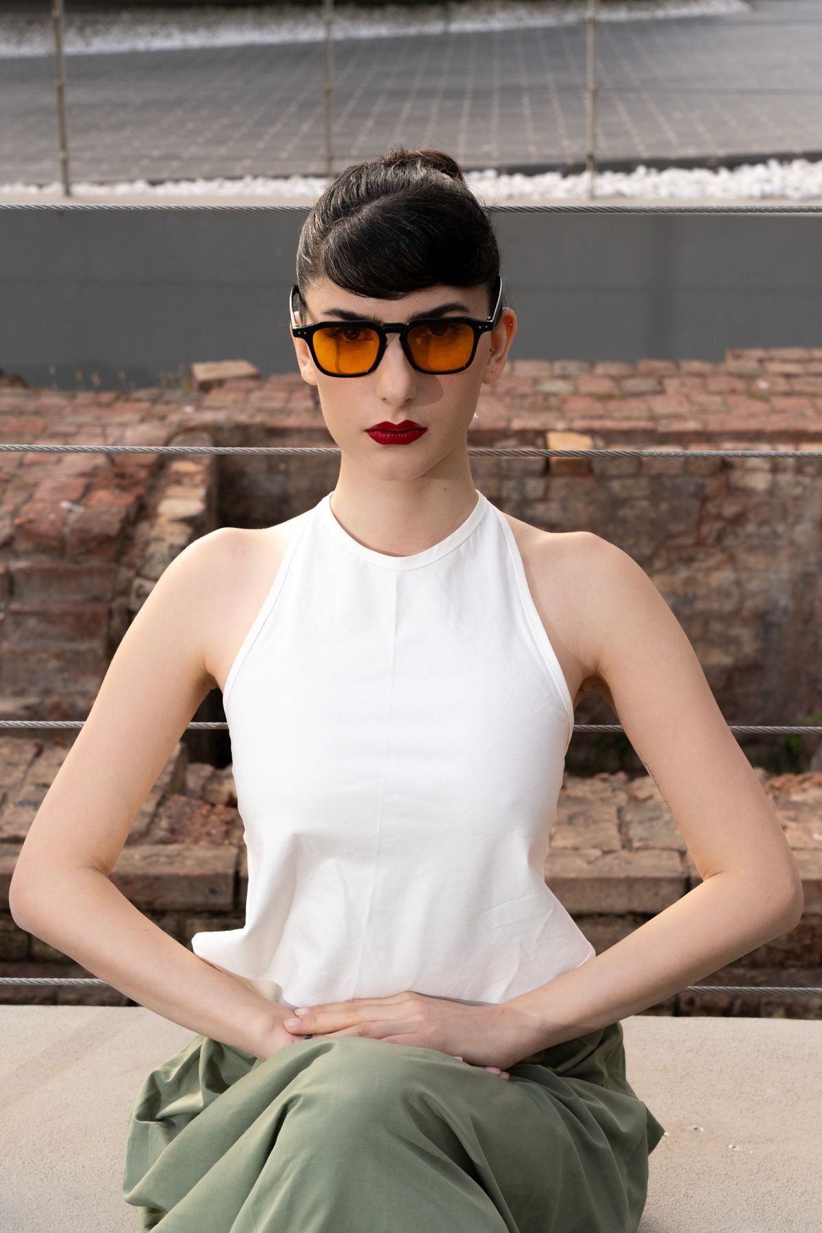 Kare Stil Iki Noktalı Retro Turuncu Kadın Güneş Gözlüğü