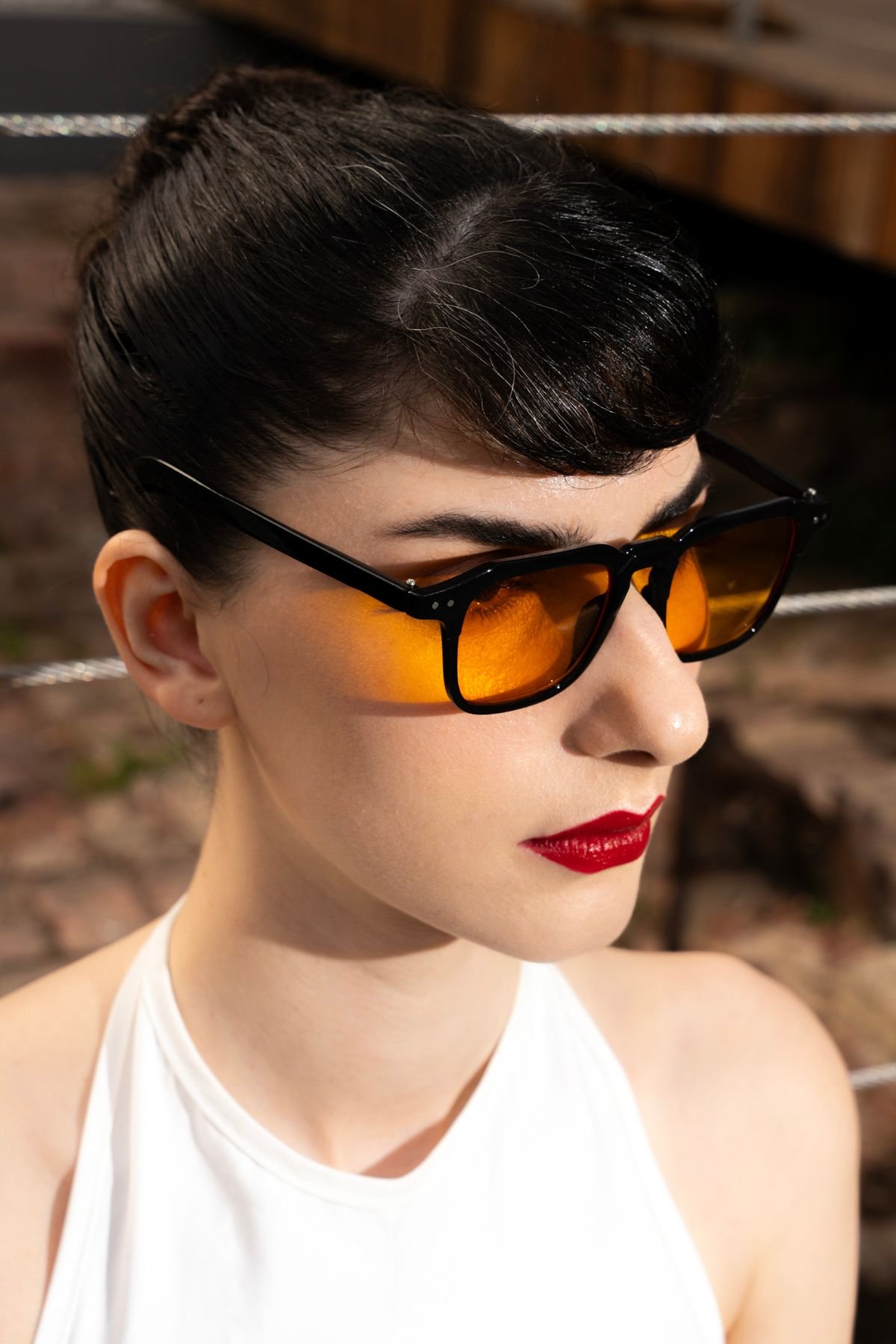 Kare Stil Iki Noktalı Retro Turuncu Kadın Güneş Gözlüğü