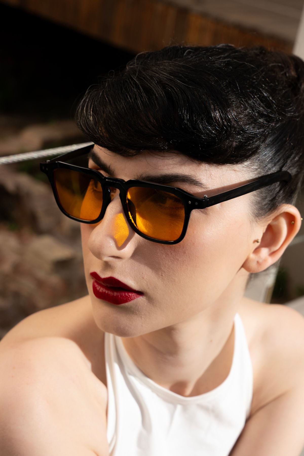 Kare Stil Iki Noktalı Retro Turuncu Kadın Güneş Gözlüğü