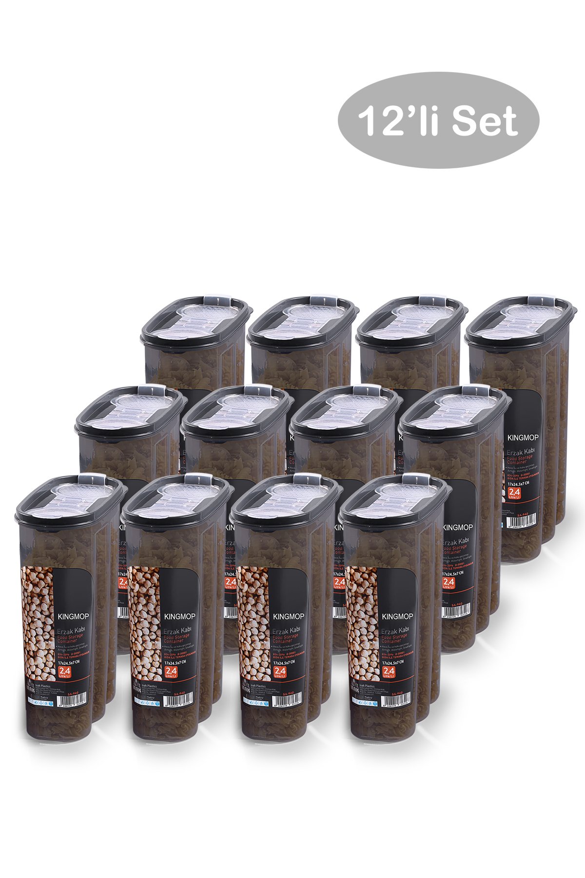 King Mop 12 Adet Büyük Boy Sızdırmaz Kapaklı Erzak Saklama Kabı Seti 12 X (2400 ml)