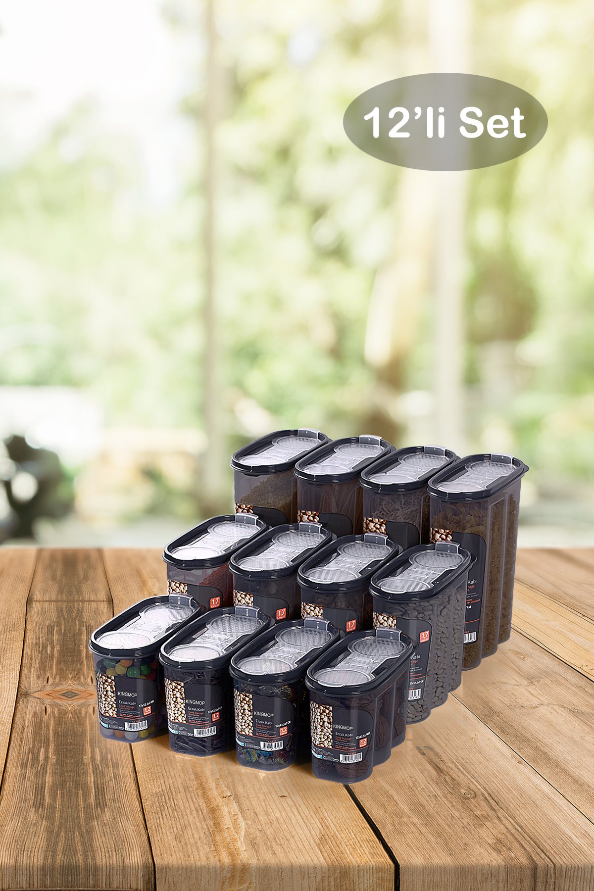 King Mop 12'li Sızdırmaz Kapaklı Erzak Saklama Kabı Seti 4 x (1200 Ml, 1700 Ml, 2400 Ml) FÜKMMSK-01