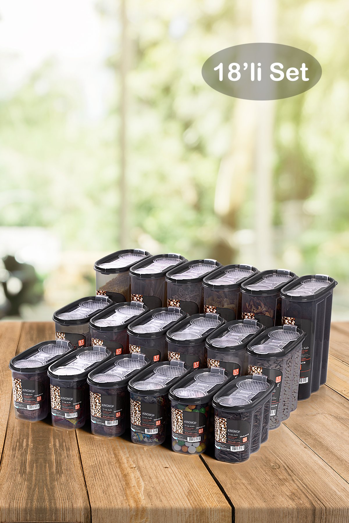 King Mop 18'li Sızdırmaz Kapaklı Erzak Saklama Kabı Seti 6 x (1200 Ml, 1700 Ml, 2400 Ml) FÜKMMSK-01