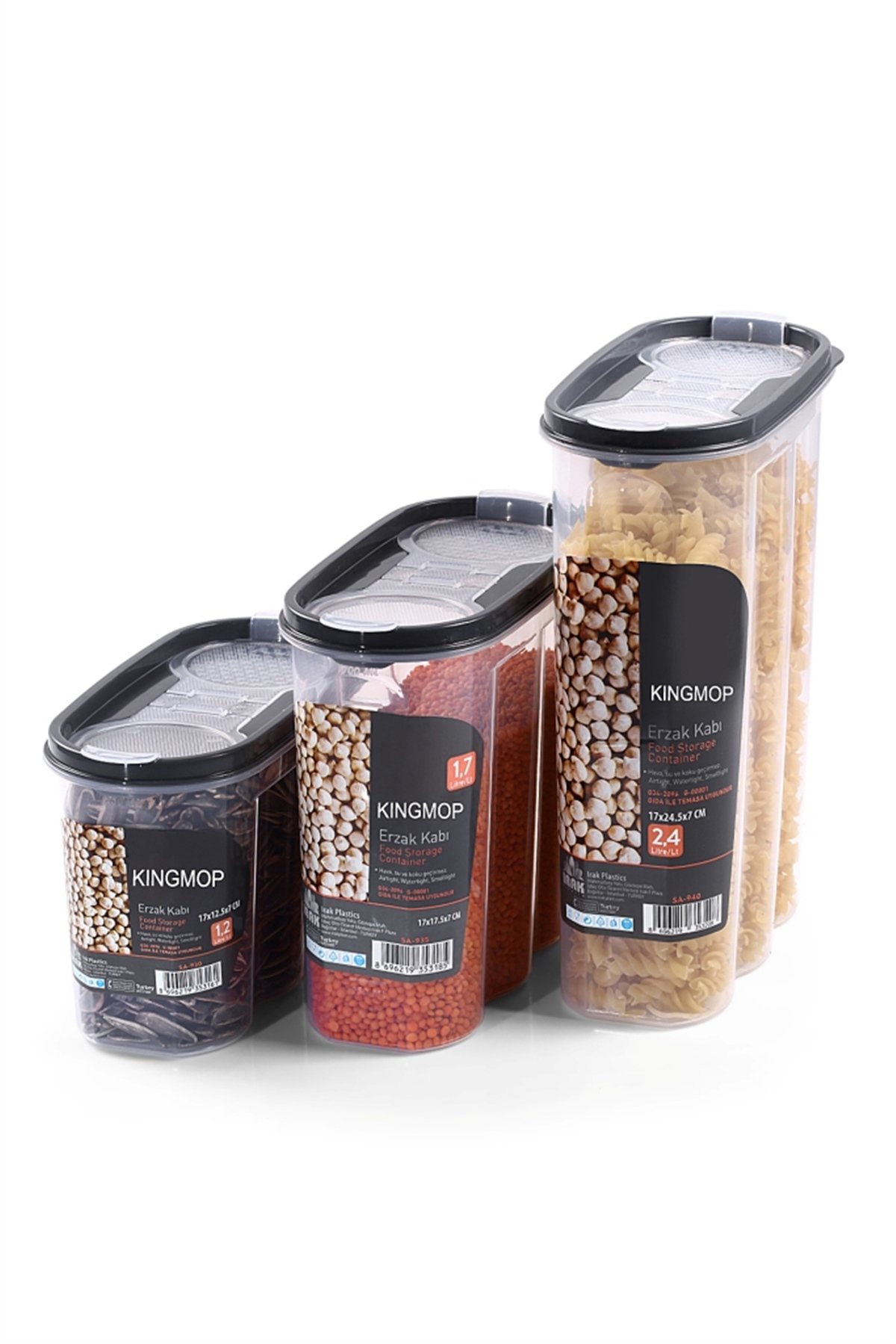 King Mop 24'lü Sızdırmaz Kapaklı Erzak Saklama Kabı Seti 8 x ( 1200 Ml, 1700 Ml, 2400 Ml ) KMMSK-01