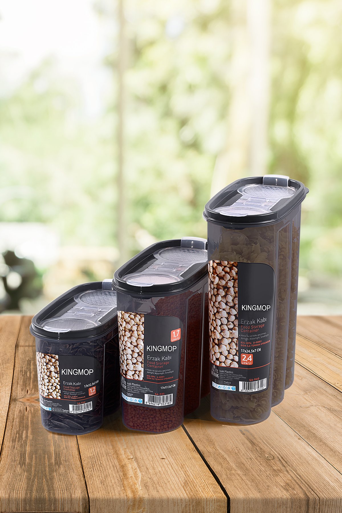 King Mop 3'lü Sızdırmaz Kapaklı Erzak Saklama Kabı Seti 1 x (1200 Ml, 1700 Ml, 2400 Ml) FÜKMMSK-01