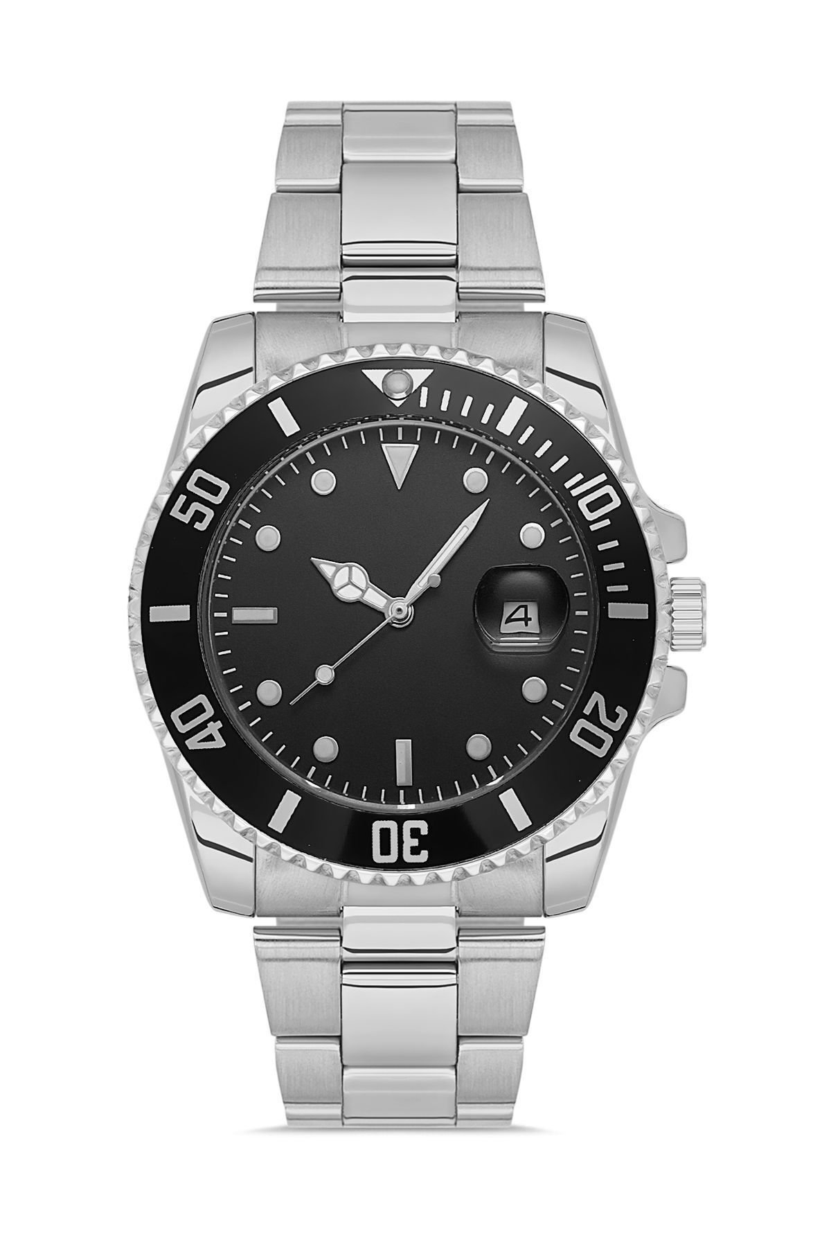 Lüks Takvim Göstergeli Şık Gümüş-siyah Unisex Kol Saati