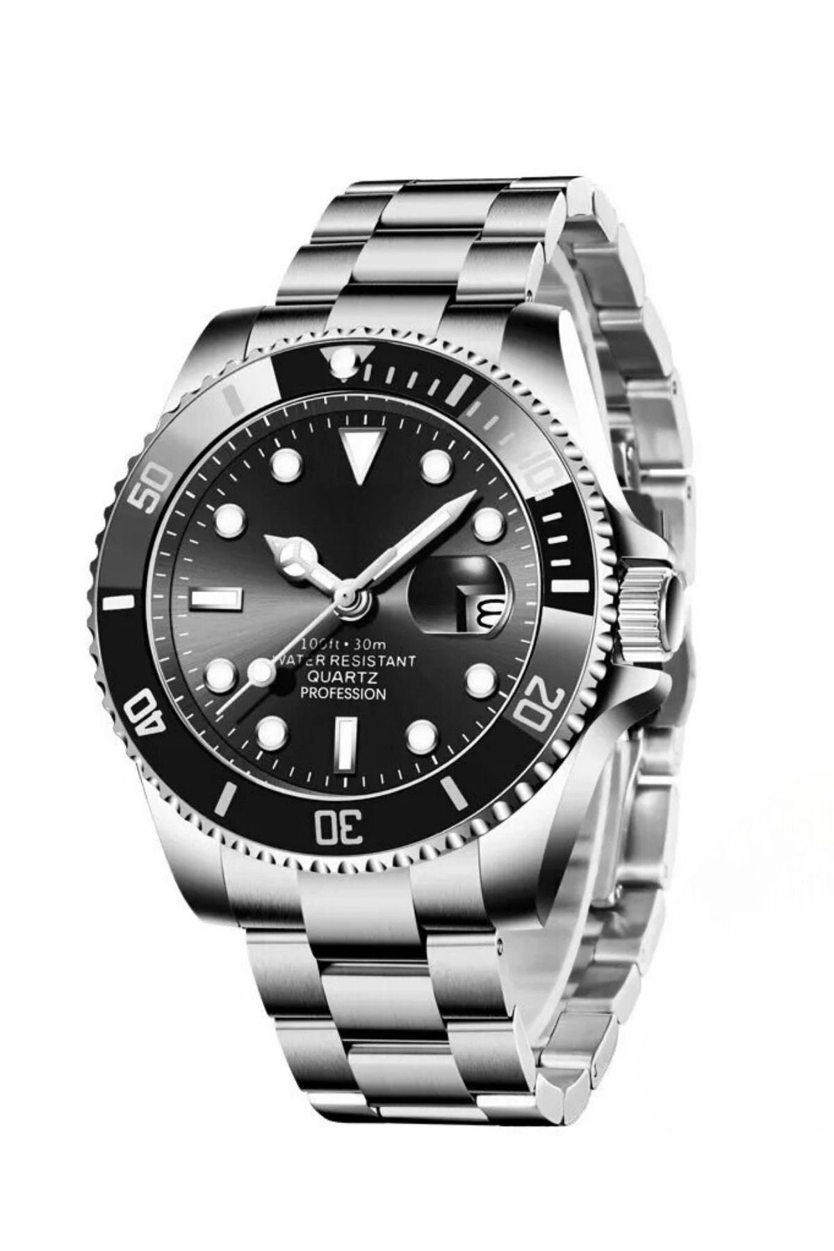 Lüks Takvim Göstergeli Şık Gümüş-siyah Unisex Kol Saati