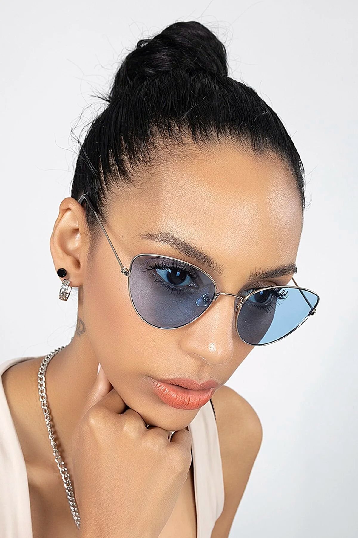 Metal Çerçeve Cateye Mavi Kadın Güneş Gözlüğü