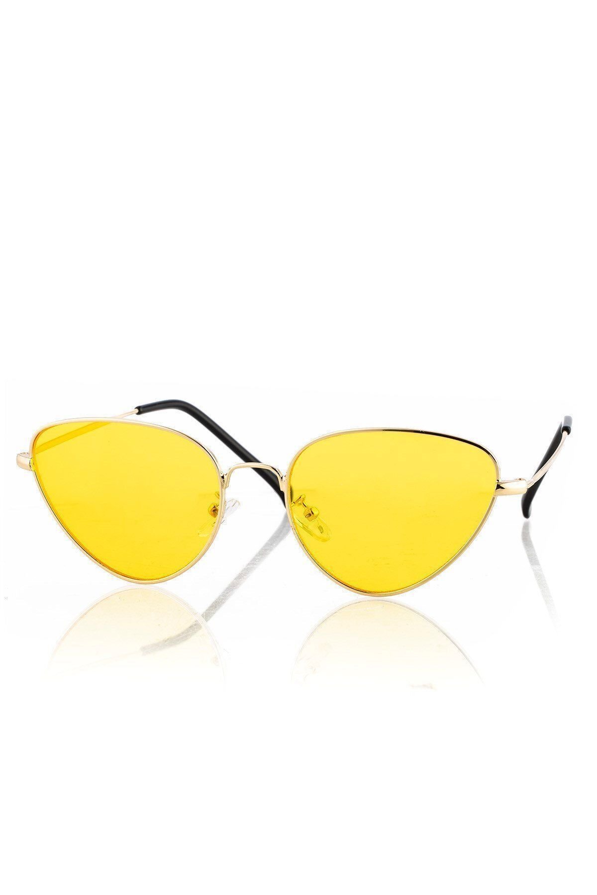 Metal Çerçeve Cateye Sarı Kadın Güneş Gözlüğü