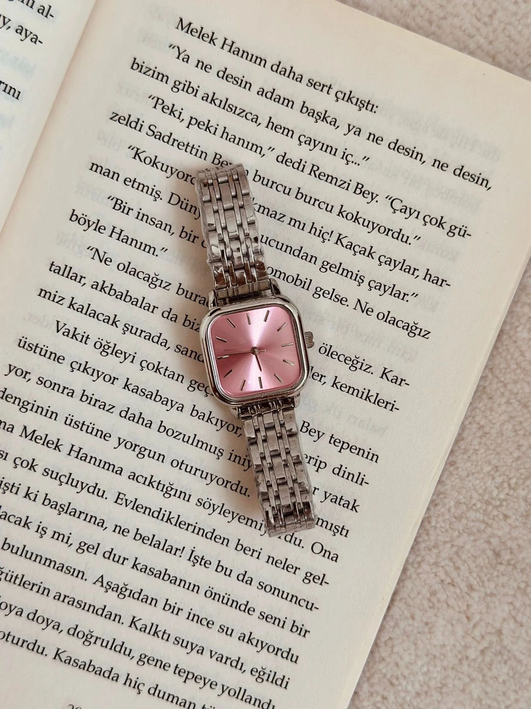 Minimal Kare Metal Pembe Kadran Kadın Kol Saati