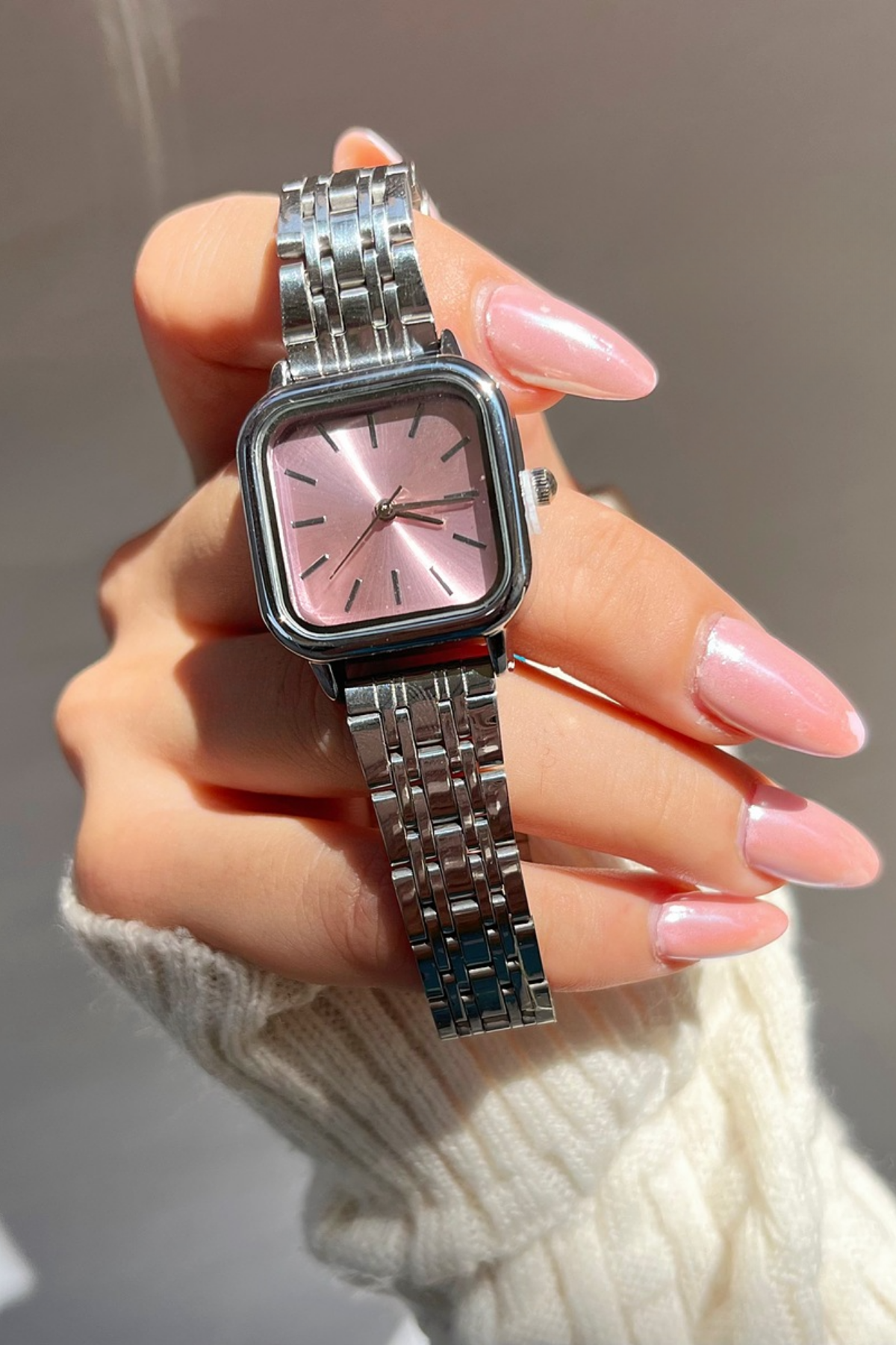 Minimal Kare Metal Pembe Kadran Kadın Kol Saati