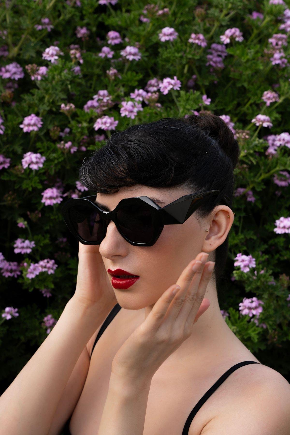 Nairobi Black Geometrik Oversize Unisex Güneş Gözlüğü