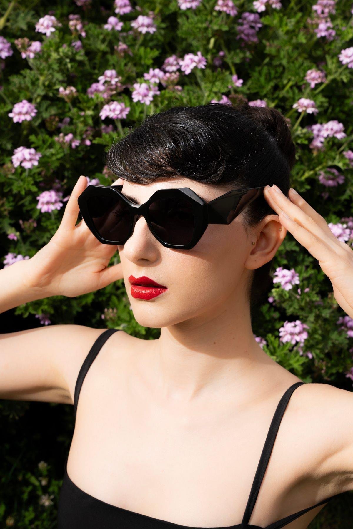 Nairobi Black Geometrik Oversize Unisex Güneş Gözlüğü