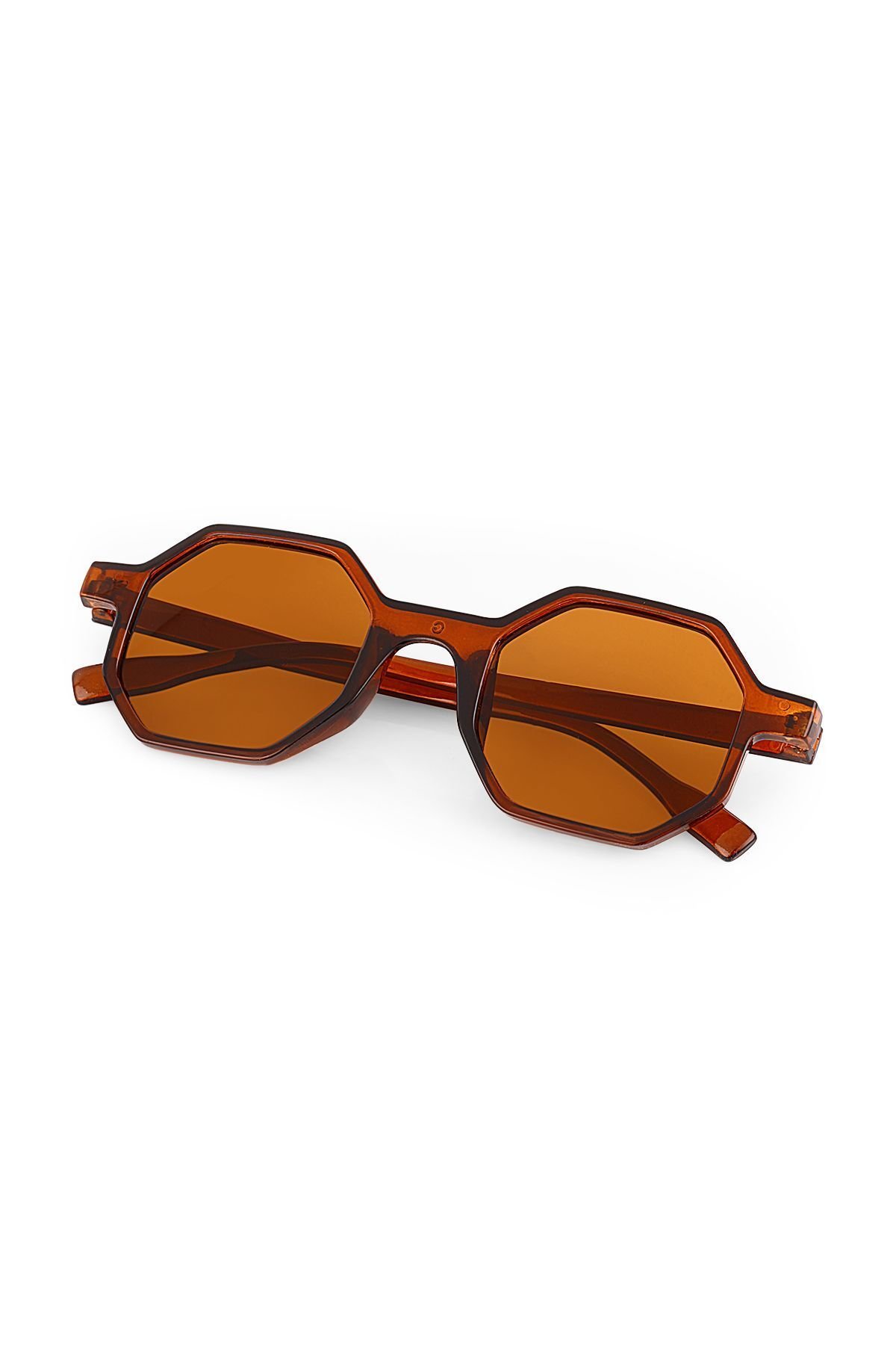 Octagon Retro Tasarım Kahverengi Sekizgen Unisex Güneş Gözlüğü